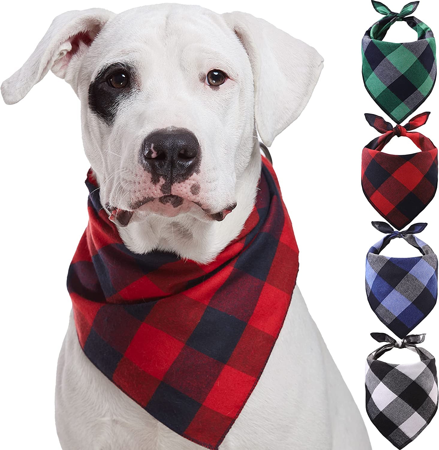 Odi Style Buffalo Plaid Dog Bandana 4 Pack - Cotton Bandanas Handkerchiefs Scarfs Triangle Bibs Accessories for Small Medium Large Dogs Puppies Pets, Black and White, Red, Green, Blue and Navy Blue Animals & Pet Supplies > Pet Supplies > Dog Supplies > Dog Apparel Odi Style XL  