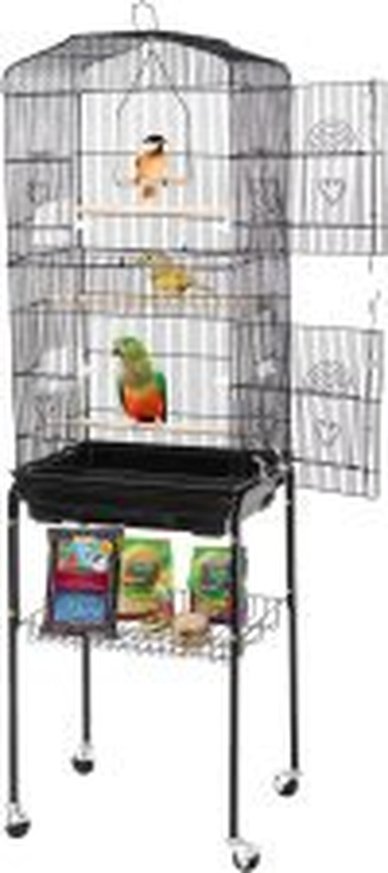 Balyfovin 602 Bird Cage with Rolling Stand Wrought Iron Pet Bird Cage Parrot Cockatiel Cockatoo Parakeet Finches Birdcage Medium Pet House Animals & Pet Supplies > Pet Supplies > Bird Supplies > Bird Cages & Stands BalyFovin   