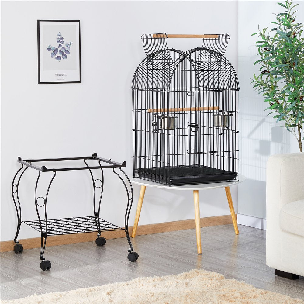 Topeakmart 59'' H Open Top Metal Bird Cage Rolling Parrot Cage with Stand for Small Birds Parakeet Lovebirds Cockatiel Canary Black Animals & Pet Supplies > Pet Supplies > Bird Supplies > Bird Cages & Stands Topeakmart   