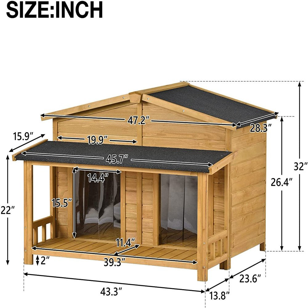 ANYSUN Large Wooden Dog House, Outdoor & Indoor with Porch, 2 Doors