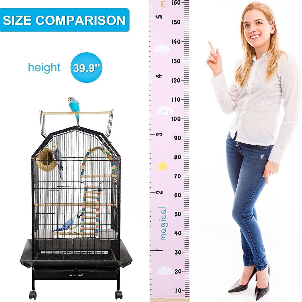 Bird Cage Open Top Standing Parrot Parakeet Cage with Rolling Stand Large Metal Bird Flight Cage for Conure Parekette Cockatiel Finch Macaw Cockatoo Pet House,Black,Height 34 Inch Animals & Pet Supplies > Pet Supplies > Bird Supplies > Bird Cages & Stands KOUPA   