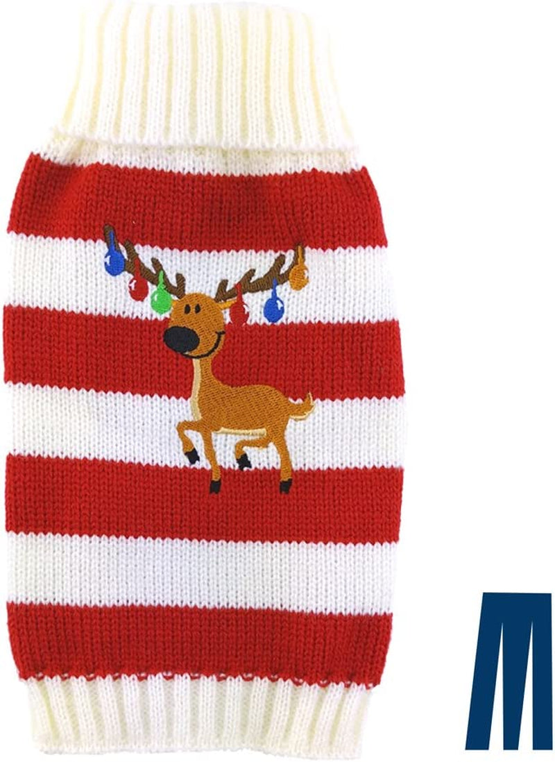 Mikayoo Pet Sweater for Small Dog/Cat,Ugly Sweater,Color Horizontal Stripes,Christmas Holiday Xmas, Elk Series, Reindeer Series,With Lights and Snowball(M) Animals & Pet Supplies > Pet Supplies > Dog Supplies > Dog Apparel ym Red/White XS 