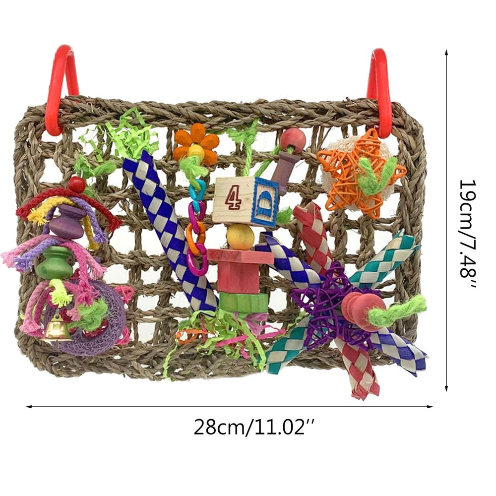 Bird Foraging Wall Toy Seagrass Woven Mat with Colorful Wooden Blocks Chew Toys Animals & Pet Supplies > Pet Supplies > Bird Supplies > Bird Toys MINIPI   