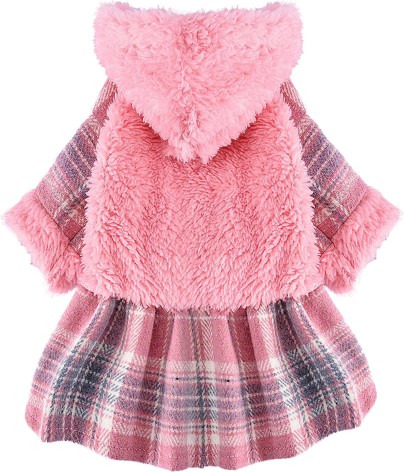 Winter Dog Dress, Fleece Dog Sweater for Small Dogs, Cute Warm Pink Plaid Puppy Dresses Clothes for Chihuahua Yorkie, Soft Pet Doggie Clothing Flanne Lining Cat Apparel (Pink, X-Small) Animals & Pet Supplies > Pet Supplies > Dog Supplies > Dog Apparel Sebaoyu   