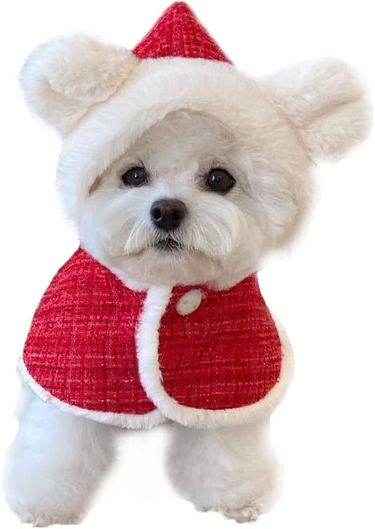 Dog New Year Outfit, Pet Cheongsam, Dog Tang Costume Warm Coat for Puppy Small Medium Dog (Cape, Neck Girth 10")