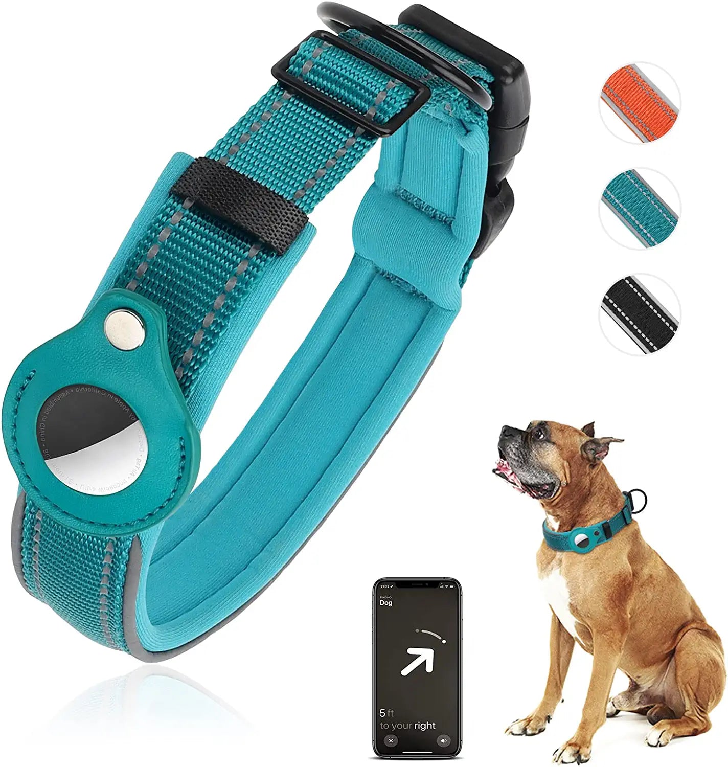 Airtag Dog Collar, PETNANNY Reflective Dog Collar with Airtag Holder Case, Padded Heavy Duty Dog Collar for Airtag, Adjustable Air Tag Pet Collar for Medium Large Dogs (Black, XL(19-22")) Electronics > GPS Accessories > GPS Cases PETNANNY Blue M(15-18") 