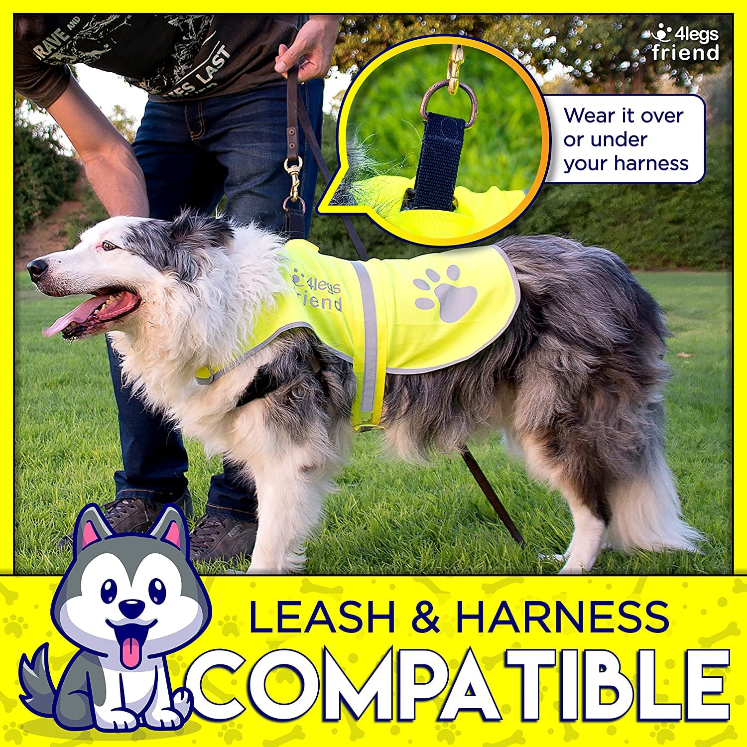 4Legsfriend Dog Safety Orange Reflective Vest with Leash Hole 5 Sizes - High Visibility for Outdoor Activity Day and Night, Keep Your Dog Visible, Safe from Cars & Hunting Accidents Animals & Pet Supplies > Pet Supplies > Dog Supplies > Dog Apparel 4LegsFriend   