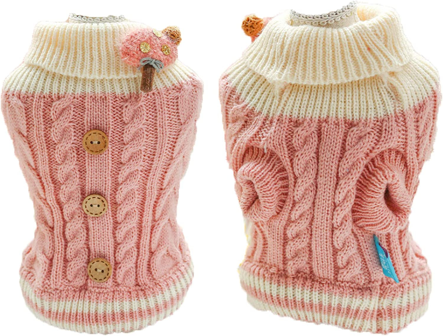 Dog Sweater Cute Classic Buttons Knitted Girls Winter Coat Keep Warm for Small Dogs Cold Weather,Pink,S Animals & Pet Supplies > Pet Supplies > Dog Supplies > Dog Apparel Teduola   