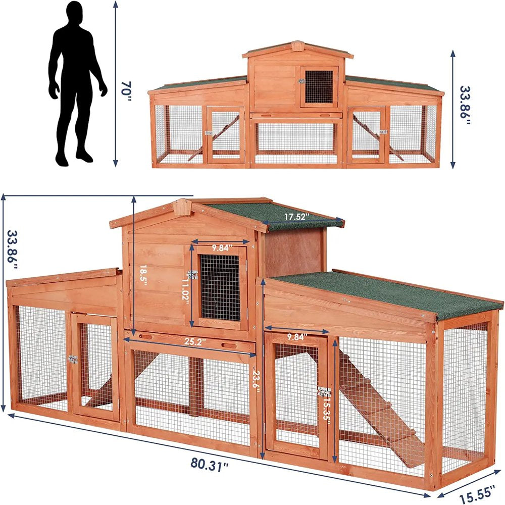 Increkid 81" Rabbit Hutch Outdoor Bunny Cage Indoor Small Animal House W/ Run Animals & Pet Supplies > Pet Supplies > Small Animal Supplies > Small Animal Habitats & Cages Increkid   