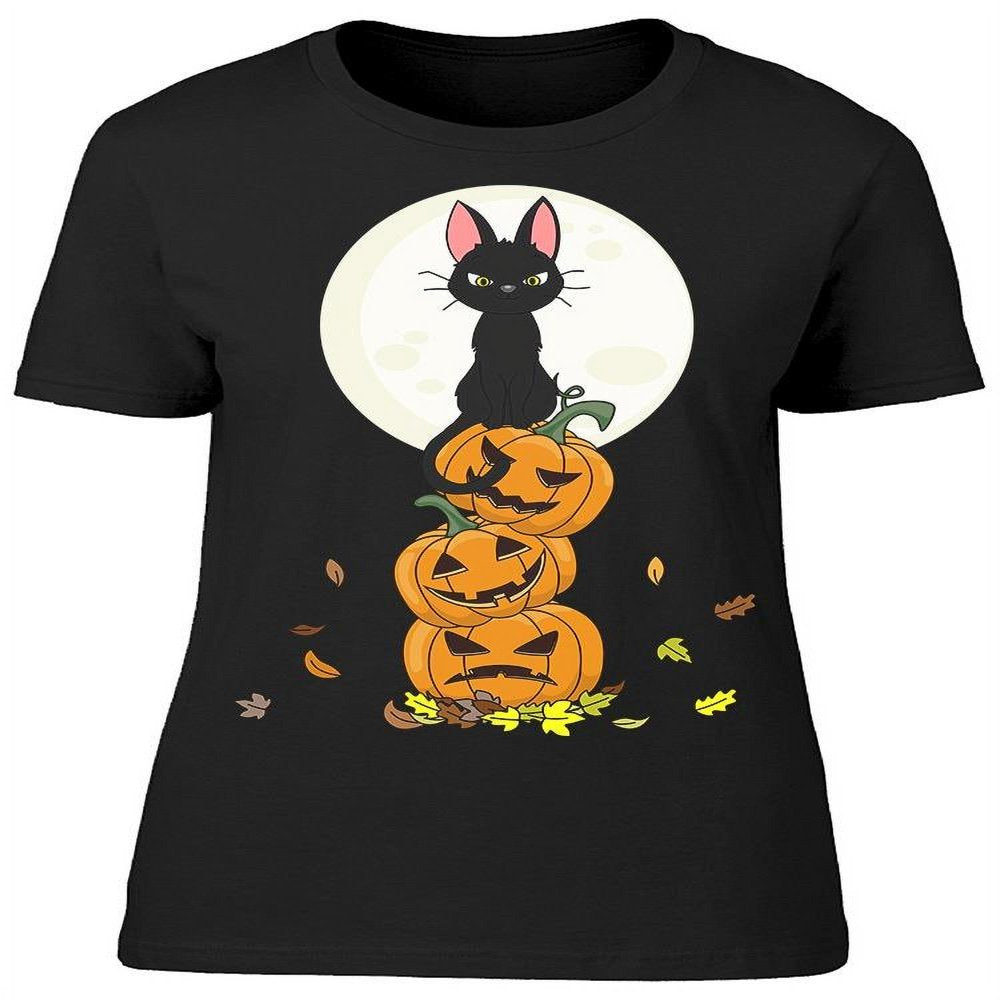 Halloween Black Cat Pumpkins T-Shirt Women -Image by Shutterstock Xx-Large Animals & Pet Supplies > Pet Supplies > Cat Supplies > Cat Apparel Smartprints XL  
