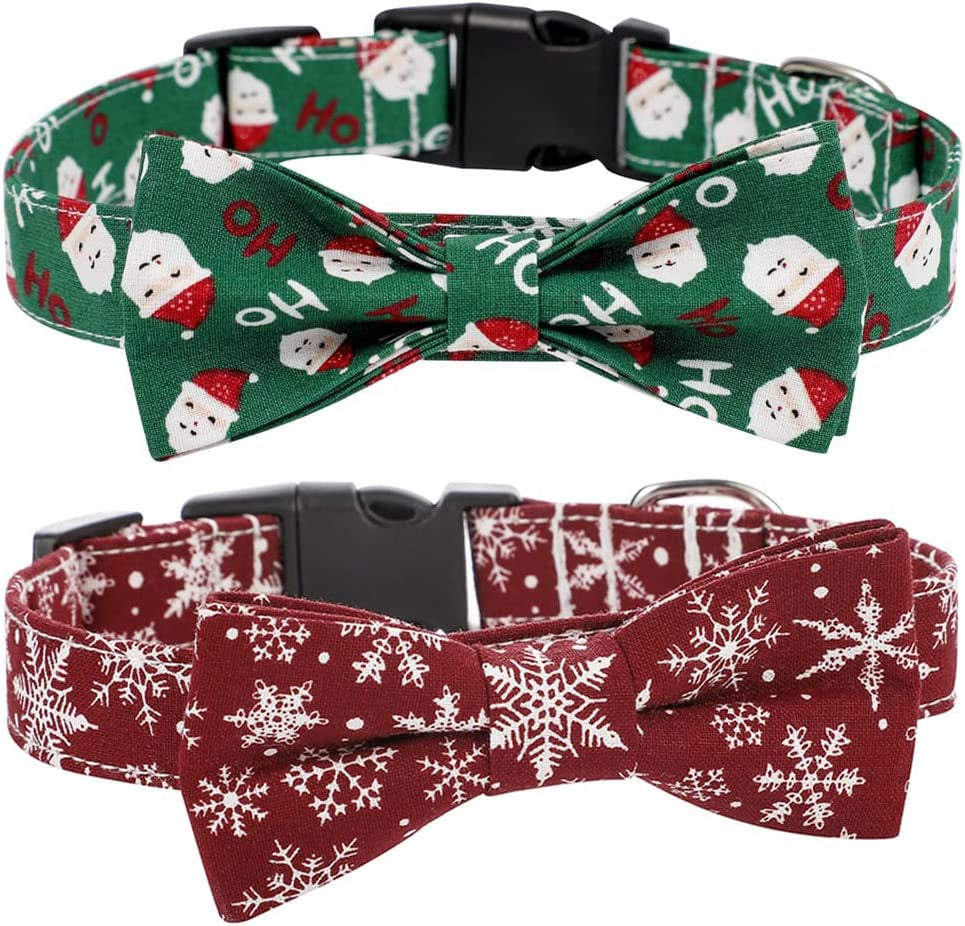 Tangpan 2Pcs Soft Cotton Christmas Pet Dog Collar, with Removable Bow-Tie Décor ( Red & Green Bow-Knot,S ) Animals & Pet Supplies > Pet Supplies > Dog Supplies > Dog Apparel TangPan Bow Medium 