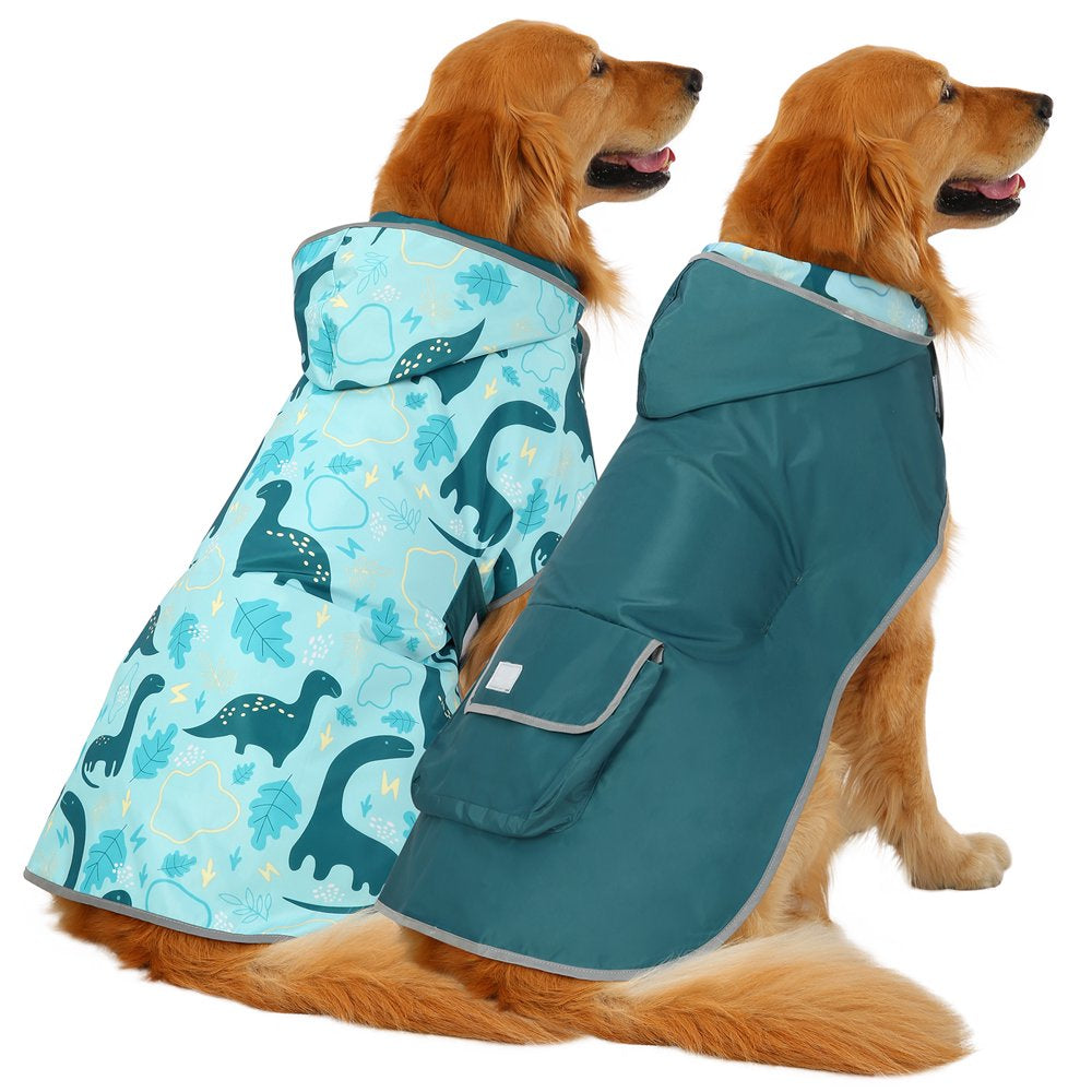 HDE Reversible Dog Raincoat Hooded Slicker Poncho Rain Coat Jacket for Small Medium Large Dogs Dinosaurs - XXL Animals & Pet Supplies > Pet Supplies > Dog Supplies > Dog Apparel HDE XL Dinosaurs 