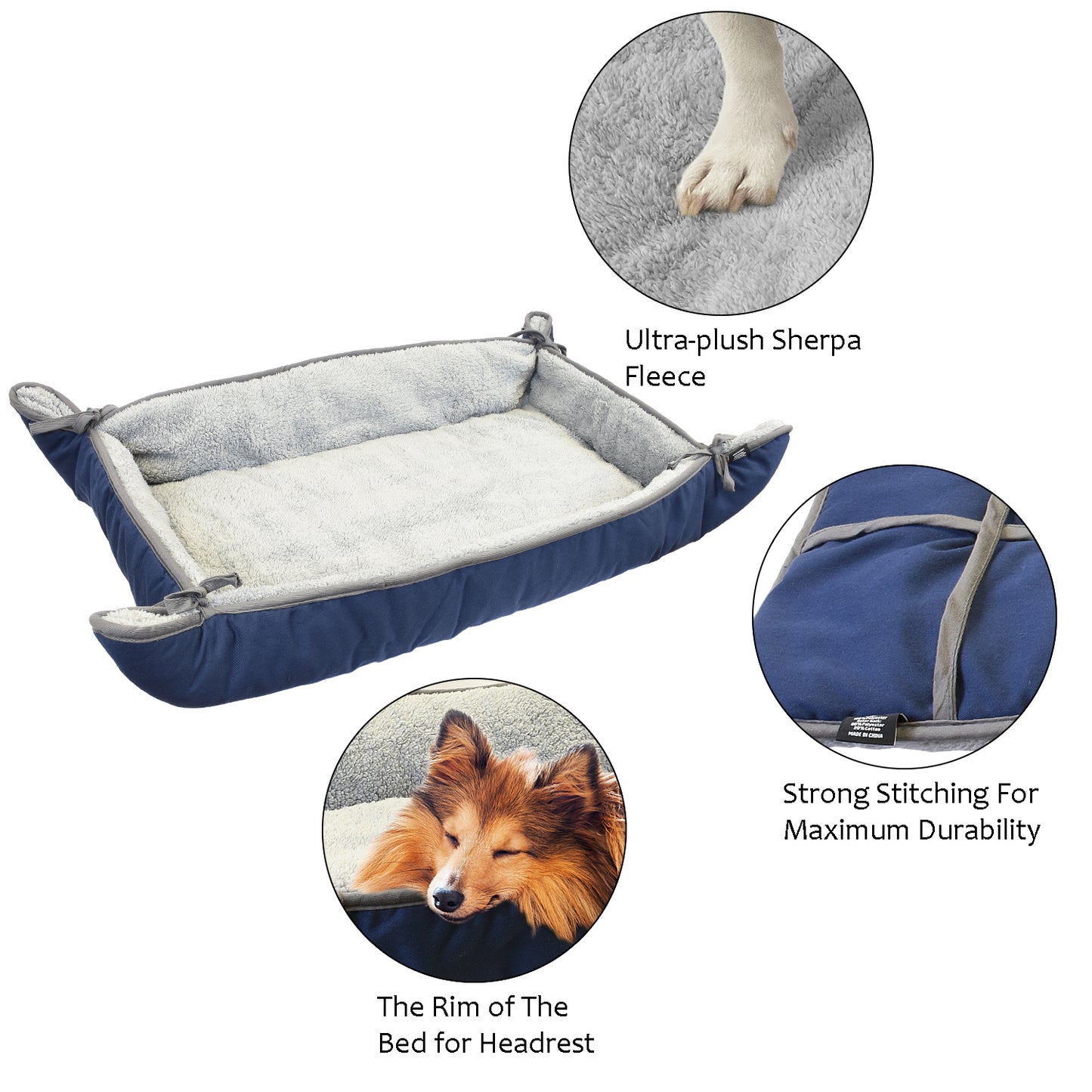 Pawsse Dog Cuddler Bed,Soft Plush Pet Sofa Thick Kennel Cushion Pad Crate Mat Blanket Car Seat Cover for Small Medium Large Dogs Puppy Cats Blue