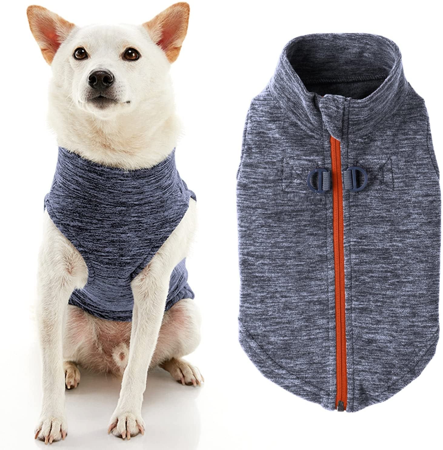 Gooby Zip up Fleece Dog Sweater - Blue, Medium - Warm Pullover Fleece Step-In Dog Jacket with Dual D Ring Leash - Winter Small Dog Sweater - Dog Clothes for Small Dogs Boy and Medium Dogs Animals & Pet Supplies > Pet Supplies > Dog Supplies > Dog Apparel Inafiction USA Gray Wash Medium chest (~17.5") 