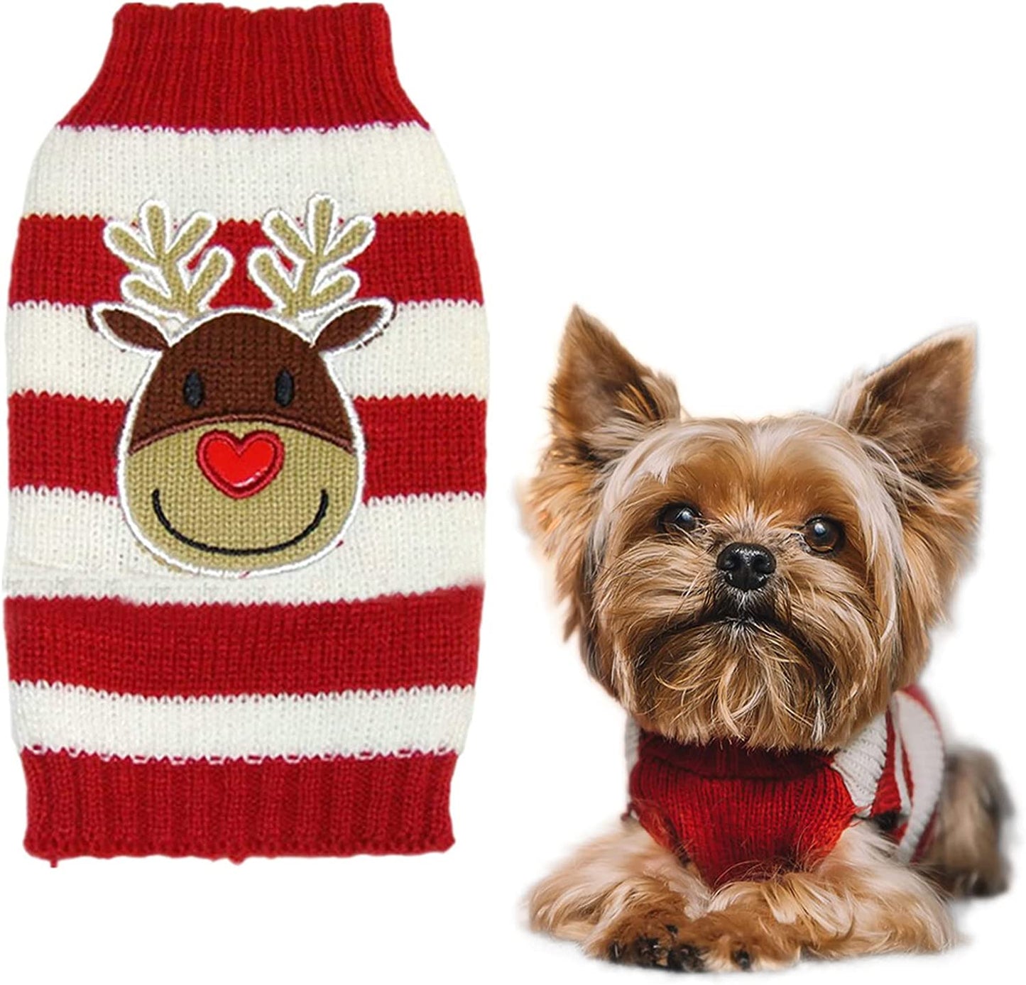 Moorfowl Cute Reindeer Pet Dog Christmas Knitted Sweater Puppy Cat Winter Sweatshirt Clothes Warm Knitwear Hoodies Red & White XXL Animals & Pet Supplies > Pet Supplies > Dog Supplies > Dog Apparel Moolecole L(Chest18.89",Back15.34")  