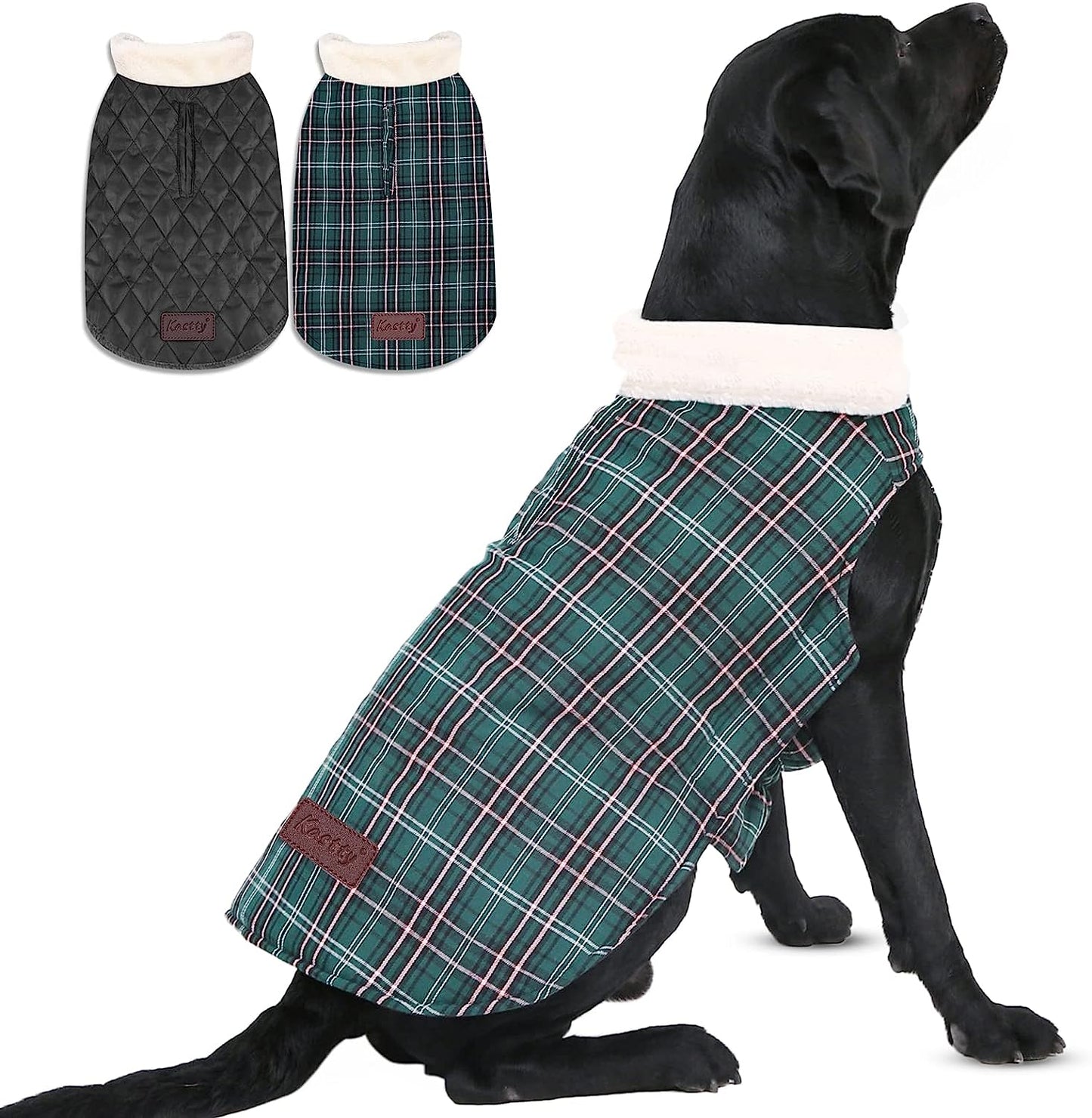 Kastty Dog Winter Coat, Reversible Extra Warm Dog Clothes, Waterproof& Windproof Dog Cold Weather Coats, Stylish& Cosy Dog Jacket, British Plaid 2 Style Dog Coat, Great for Dog Gift or Daily Wear, S Animals & Pet Supplies > Pet Supplies > Dog Supplies > Dog Apparel Kastty Retro Green Plaid Small 