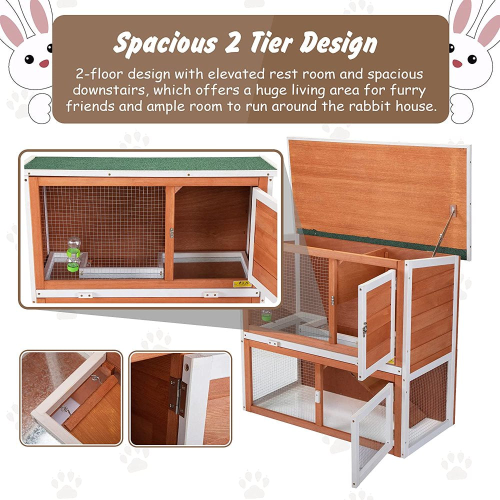 Rabbit Hutch, Indoor Outdoor 2-Tier Wood Rabbit Hutch Bunny Cage with Pull Out Leak Proof Tray, Duplex Rabbit Shelter House Guinea Pig Cage Chicken Coop with Water Bottle, Orange Animals & Pet Supplies > Pet Supplies > Small Animal Supplies > Small Animal Habitats & Cages Syndesmos   