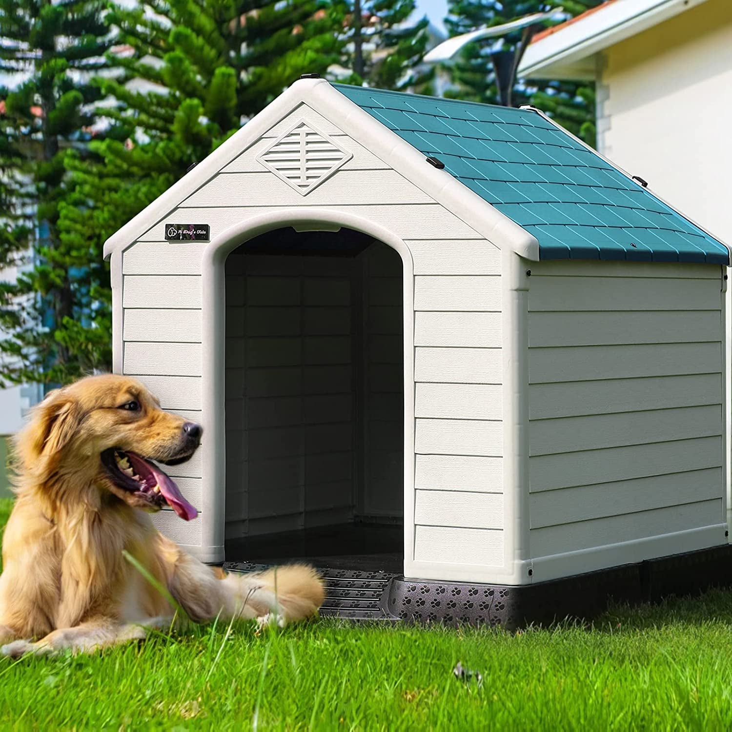 Waleaf Plastic Dog House Outdoor Indoor for Small Medium Larige Dogs,Waterproof Dog Houses with Elevated Floor and Air Vents,Durable Ventilate & Easy Clean and Assemble Animals & Pet Supplies > Pet Supplies > Dog Supplies > Dog Houses Vitesse 42" Blue 