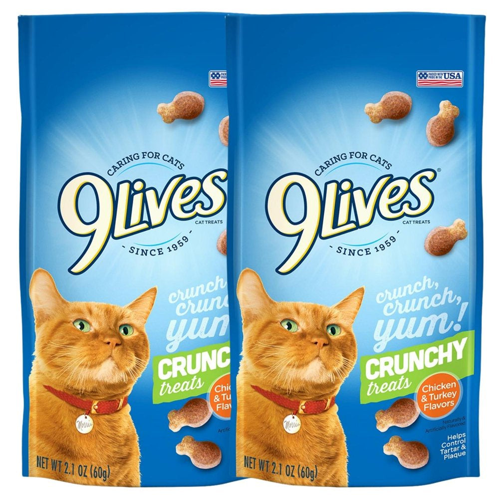 NS 9Lives Chicken & Turkey Flavor Crunchy Cat Treats, 2.1Oz Irresistible Dry Fish Shaped Bite-Sized Feline Food Gift Set of 2 Animals & Pet Supplies > Pet Supplies > Cat Supplies > Cat Treats NS   