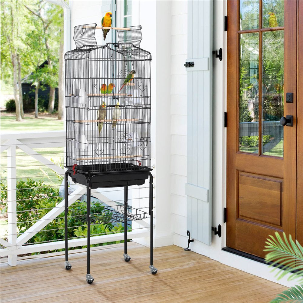 Easyfashion 64'' Play Open Top Small Parrot Cockatiel Bird Cage with Rolling Stand Black Animals & Pet Supplies > Pet Supplies > Bird Supplies > Bird Cages & Stands Easyfashion   