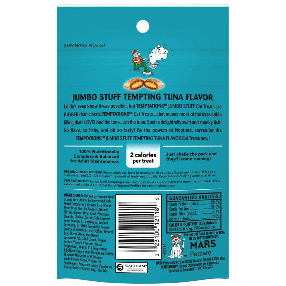 TEMPTATIONS Jumbo Stuff Crunchy and Soft Cat Treats Tempting Tuna Flavor, 2.5 Oz. Pouch Animals & Pet Supplies > Pet Supplies > Cat Supplies > Cat Treats Mars Petcare   