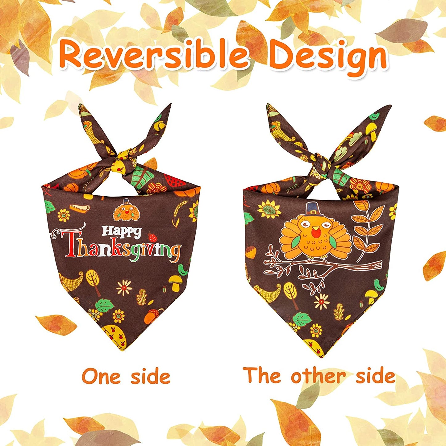 Roberly 2 Pack Thanksgiving Fall Dog Bandana, Reversible Happy Thanksgiving Dog Bandana Triangle Scarf Accessories Costumes for Small Medium Large Dogs Cats Pets Animals Animals & Pet Supplies > Pet Supplies > Dog Supplies > Dog Apparel Roberly   