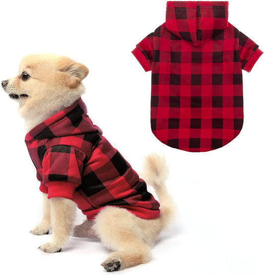 EXPAWLORER Plaid Dog Hoodie Pet Clothes - Warm Soft Dog Sweater with Windproof Hood, Dog Pajamas Sweatshirt, Fall Winter Jacket Coat for Small to Large Dogs, Ideal Gifts for Birthday Animals & Pet Supplies > Pet Supplies > Dog Supplies > Dog Apparel EXPAWLORER Small  