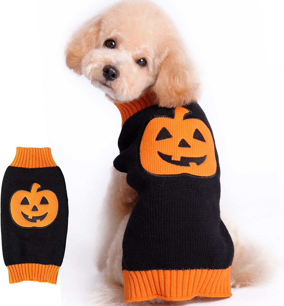 HAPEE Dog Sweaters, Halloween Pet Clothes for Dog Cat Animals & Pet Supplies > Pet Supplies > Dog Supplies > Dog Apparel HAPEE 1-pumpkin Small (Pack of 1) 