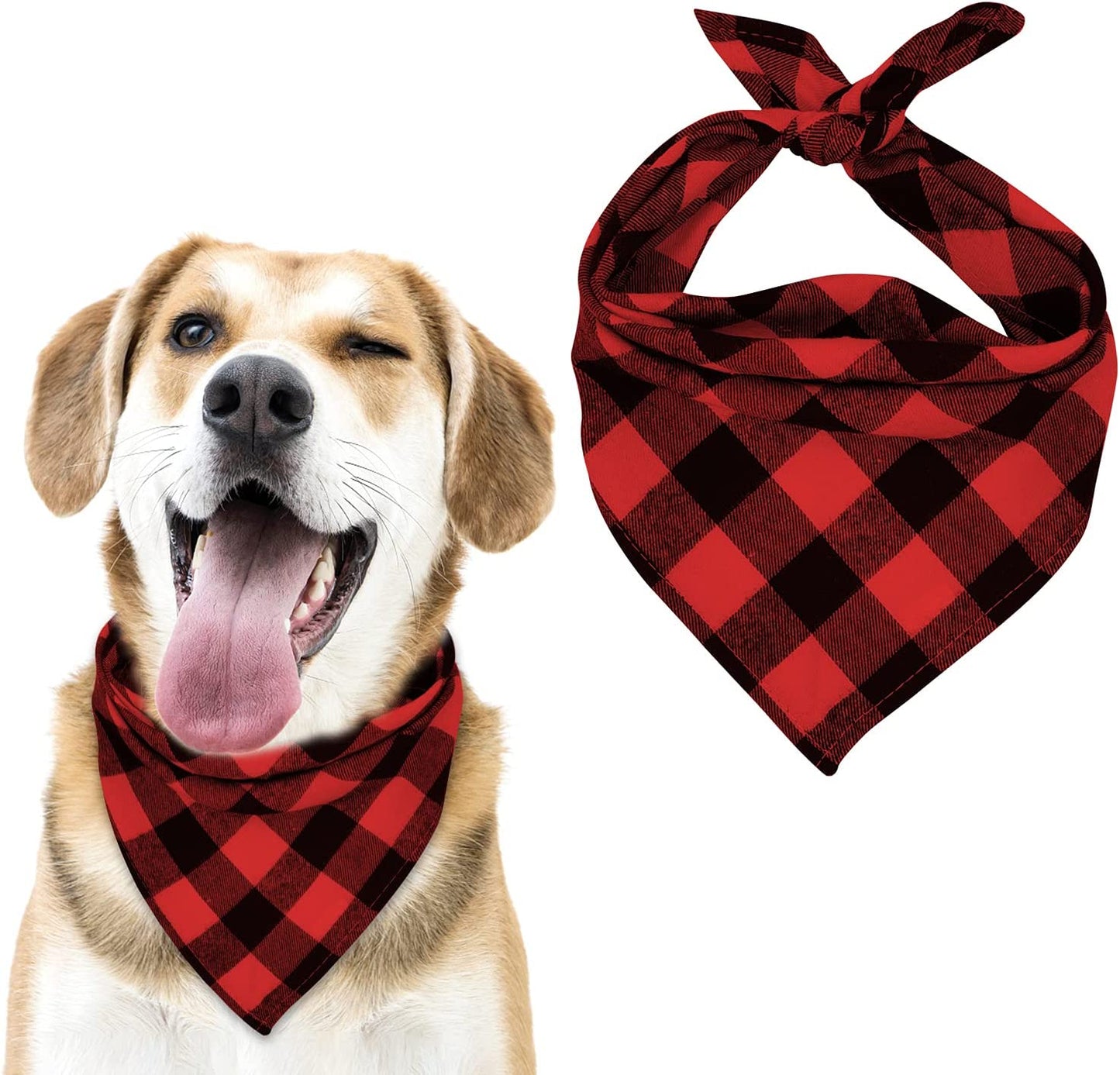 MJIYA Dog Bandana, Washable Reversible Kerchief Scarf, Bib with Adjustable Accessories for Small to Large Dog Puppy Cat, Gifts for Birthday, Easter, Christmas (Green & Red, L) Animals & Pet Supplies > Pet Supplies > Dog Supplies > Dog Apparel MJIYA Black & Red (Large grid) L 