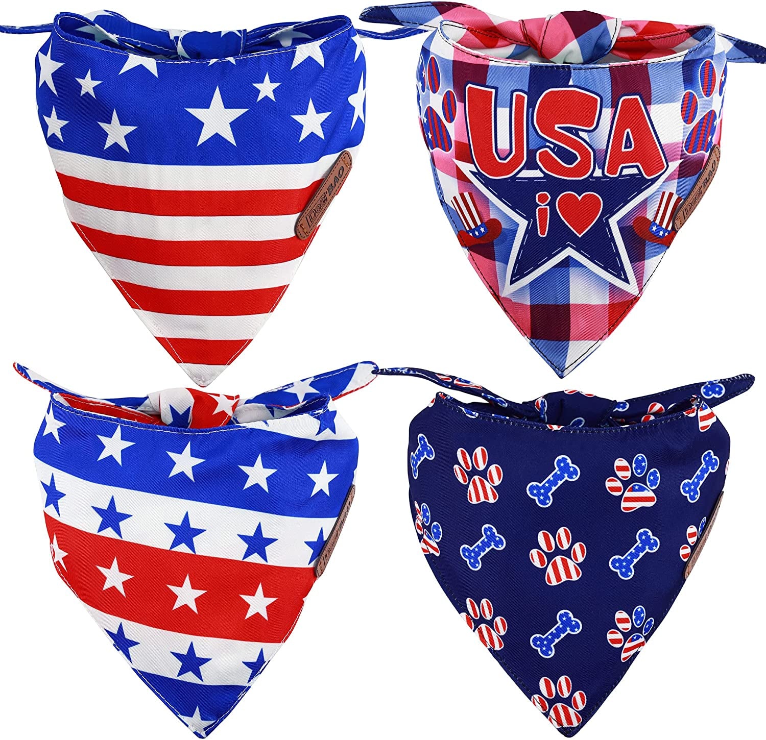 Deerbao Dog Bandanas 4Pack,Dog Scarf,Dog Bandanas Boygirl,Premium Durable Fabric,Adjustable Fit,Unique Shape,Suitable for All Kinds of Dogs,Provide Various Sizes (Large, Classic Plaid) Animals & Pet Supplies > Pet Supplies > Dog Supplies > Dog Apparel DeerBAO National Flag Large 
