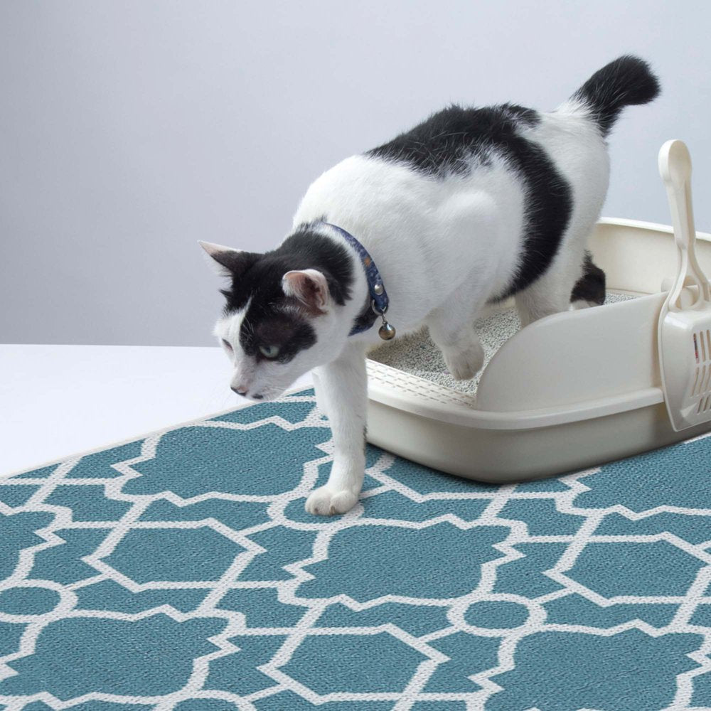 Sussexhome Pets Ultra-Thin Cat and Dog Litter Mat for Litter Box - Washable Soft Natural Cotton Cat and Dog Litter Trapping Mat - Paws-Kind Slip Resistant Litter Catching Mat Animals & Pet Supplies > Pet Supplies > Cat Supplies > Cat Litter Box Mats SUSSEXHOME 20" x 31.5" Geometric Graphic-Teal 