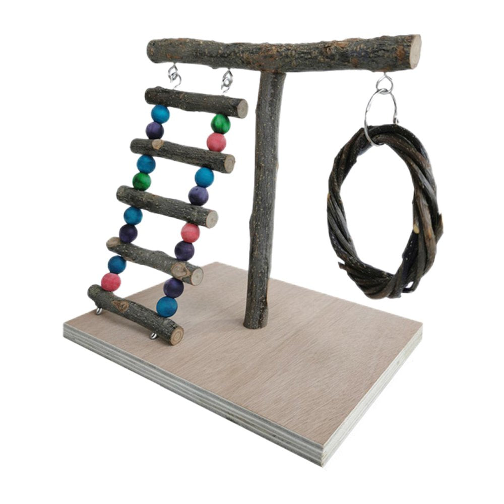 Pet Bird Playstand, Parrot Playground Toy, Wood Perch, Play Ladder, Gym Exercise Platform, for Macaws Parakeet Cockatiel Finches 32X29X26Cm