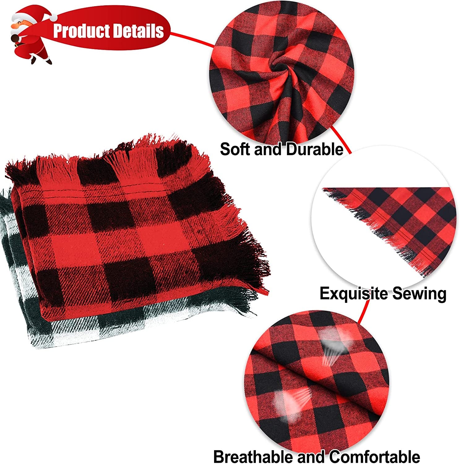 Malier 2 Pack Dog Bandana, Christmas Classic Buffalo Plaid Pattern with Tassels Edges Bandana, Pets Scarf Triangle Bibs Kerchief Bandana Costume Accessories for Small Medium Large Dogs Cats Animals & Pet Supplies > Pet Supplies > Dog Supplies > Dog Apparel Malier   