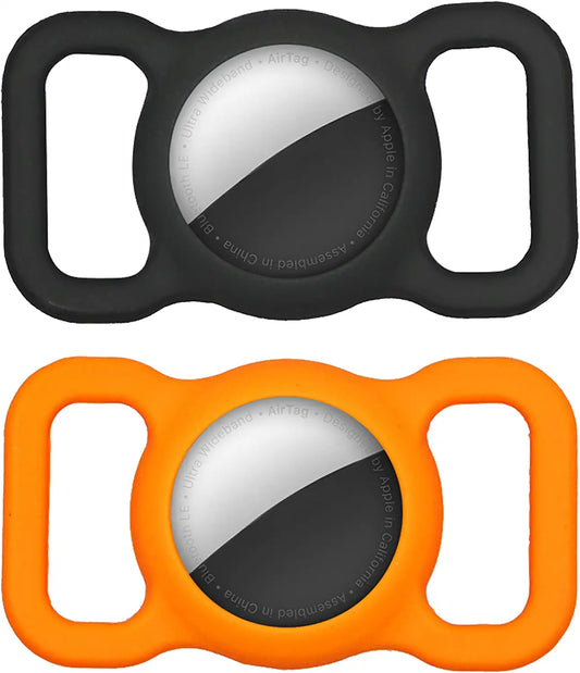 Airtag Holder Compatible Apple Air Tag,2 Pack Silicone Case for Pet Dog Cat Collar and Kid’S School Bag Backpack Black&Orange Electronics > GPS Accessories > GPS Cases JEANUE   