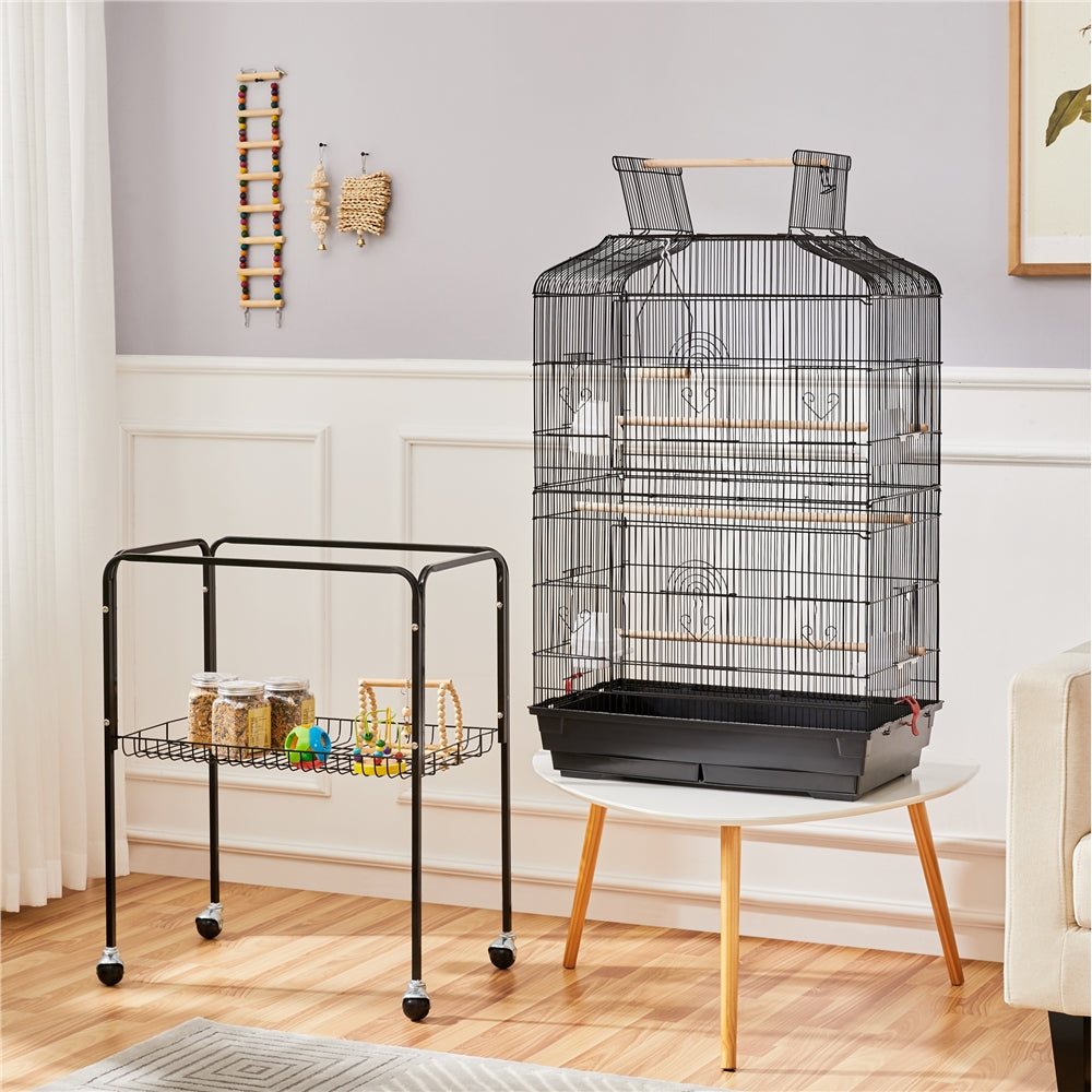 Topeakmart 67.5" H Open Top Metal Birdcage Large Rolling Parrot Cage with Detachable Stand, Black Animals & Pet Supplies > Pet Supplies > Bird Supplies > Bird Cages & Stands Topeakmart   