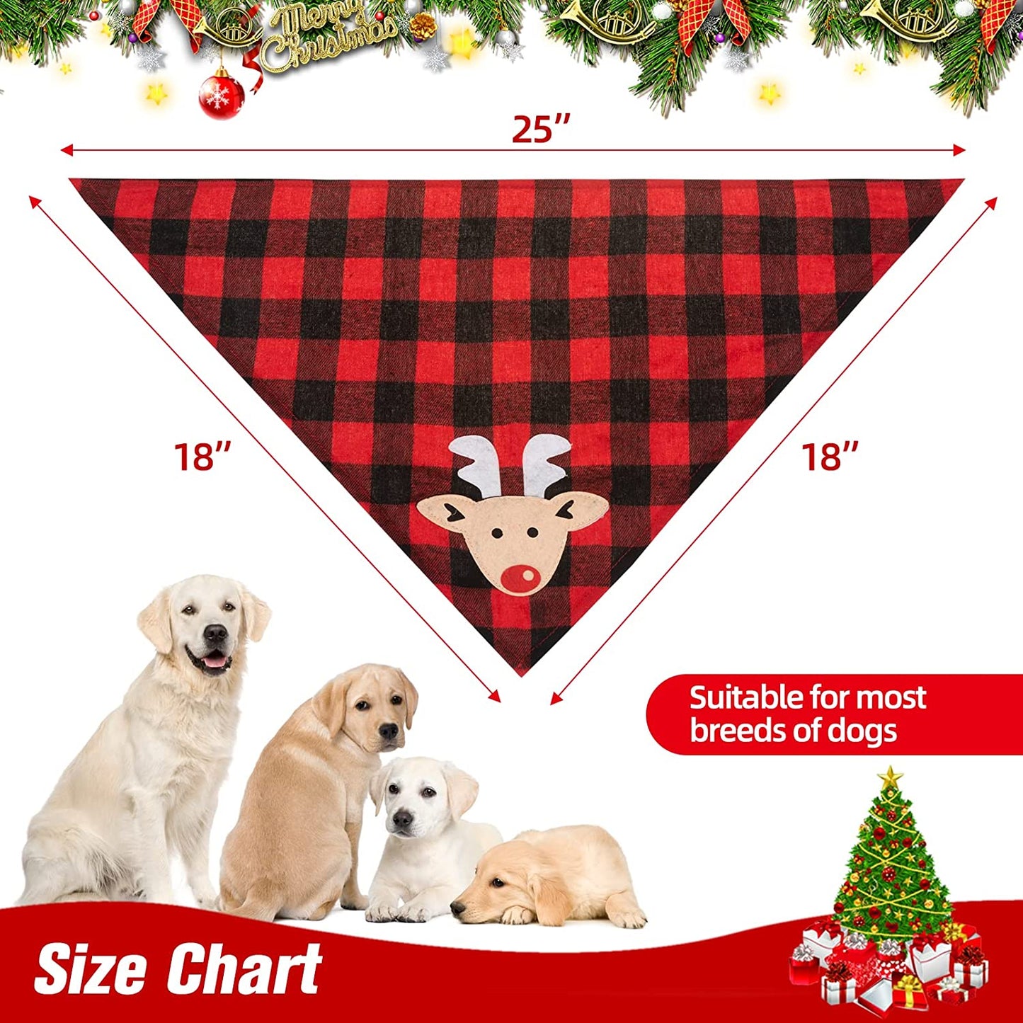 PAWCHIE 2 PCS Christmas Dog Bandanas with Handmade Applique (Santa Claus & Elk), Washable Plaid Triangle Bibs Scarfs for Puppy Animals & Pet Supplies > Pet Supplies > Dog Supplies > Dog Apparel PAWCHIE   