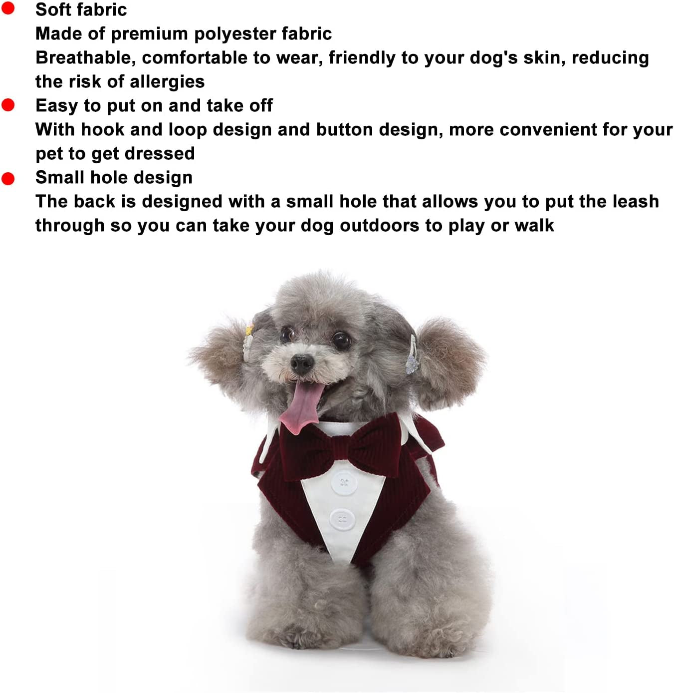 Pet Wedding Suit Stylish Elegant Decorative, Dog Tuxedo Collar Wedding Suit Shirt Attire with Bow Tie (XS) Animals & Pet Supplies > Pet Supplies > Dog Supplies > Dog Apparel Tnfeeon   