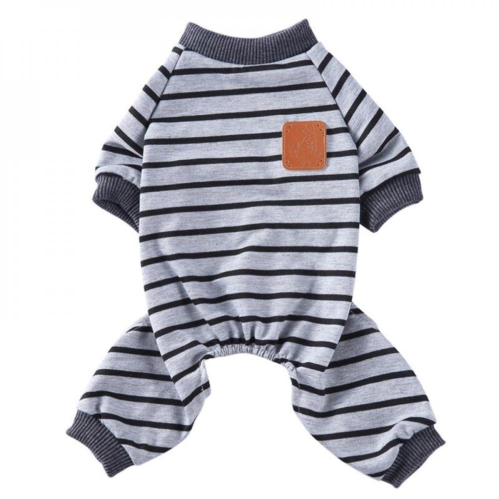 Elaydool Pet Clothes Dog 4 Legged Pajamas Stripe Homewear Puppy Apparel Jumpsuit All Seasons Cotton Romper Comfortable Green L Animals & Pet Supplies > Pet Supplies > Dog Supplies > Dog Apparel Elaydool XS Gray 