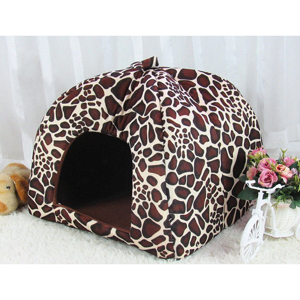 Cotton Sponge Puppy Cat Dog House Dome Tent Classic Cloth-Wrapper Shape Tent(Leopard) Animals & Pet Supplies > Pet Supplies > Dog Supplies > Dog Houses FRCOLOR   