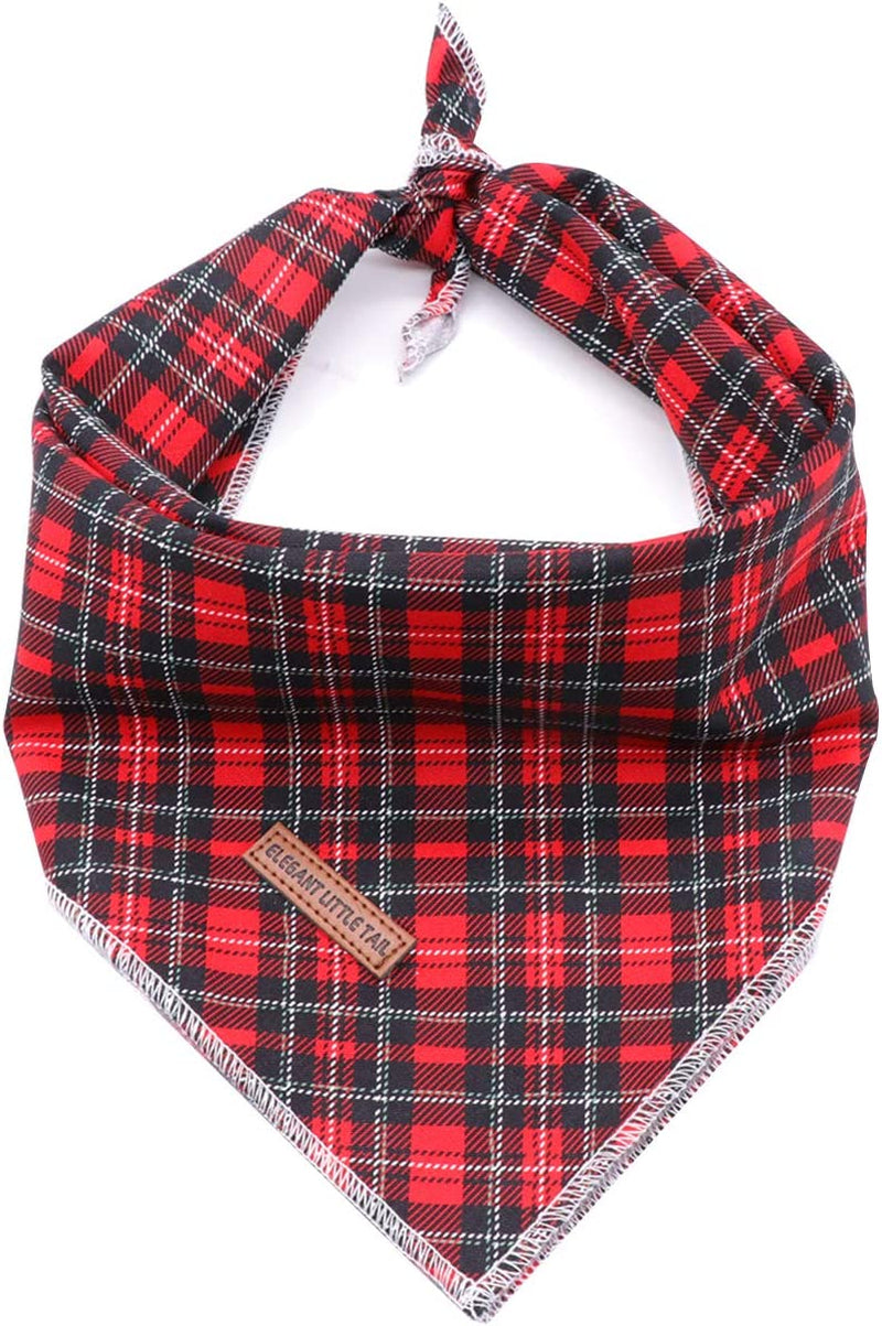 Elegant Little Tail Dog Bandana for Boy Girl Small Medium Large Dogs, Comfortable Dog Bibs Scarf, Adjustable Square Dog Kerchief Animals & Pet Supplies > Pet Supplies > Dog Supplies > Dog Apparel Elegant little tail Christmas grid Large (Pack of 1) 