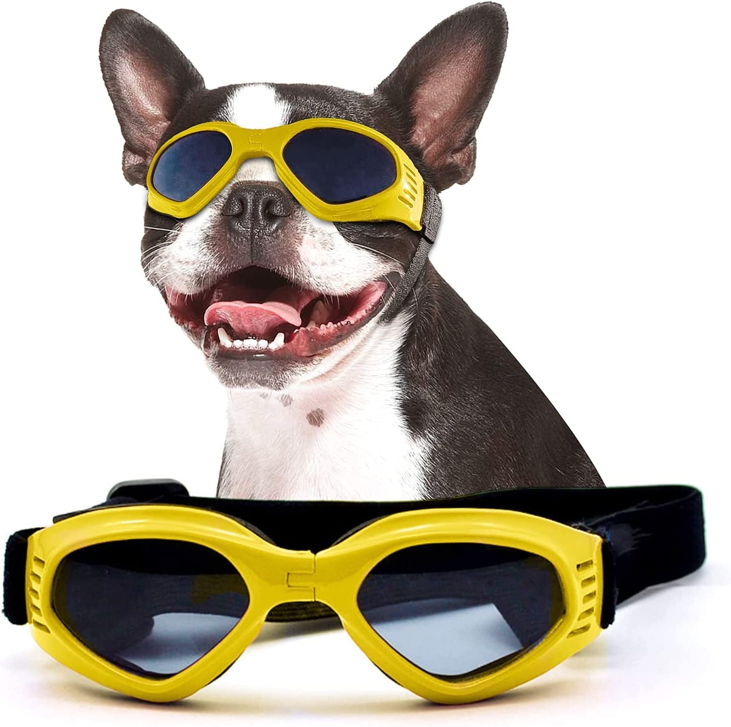 NAMSAN Dog Goggles Medium anti UV Glare Dog Sunglasses for Small to Medium Dogs Motorcycle Glasses Adjustable Doggy Protective Eyewear, Cool Black Animals & Pet Supplies > Pet Supplies > Dog Supplies > Dog Apparel Namsan Yellow  