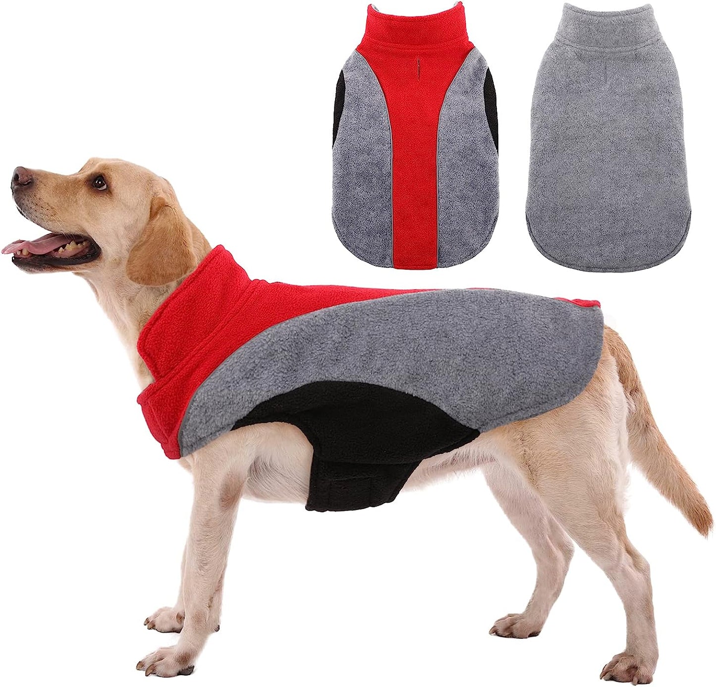 Kuoser Dog Fleece Vest, Reflective Dog Winter Coat Outdoor Jacket, Soft Reversible Cold Weather Dog Coat Warm Pet Apparel Puppy Clothes for Small Medium and Large Dogs Cats French Bulldog Labrador Animals & Pet Supplies > Pet Supplies > Dog Supplies > Dog Apparel Kuoser Red XXL 