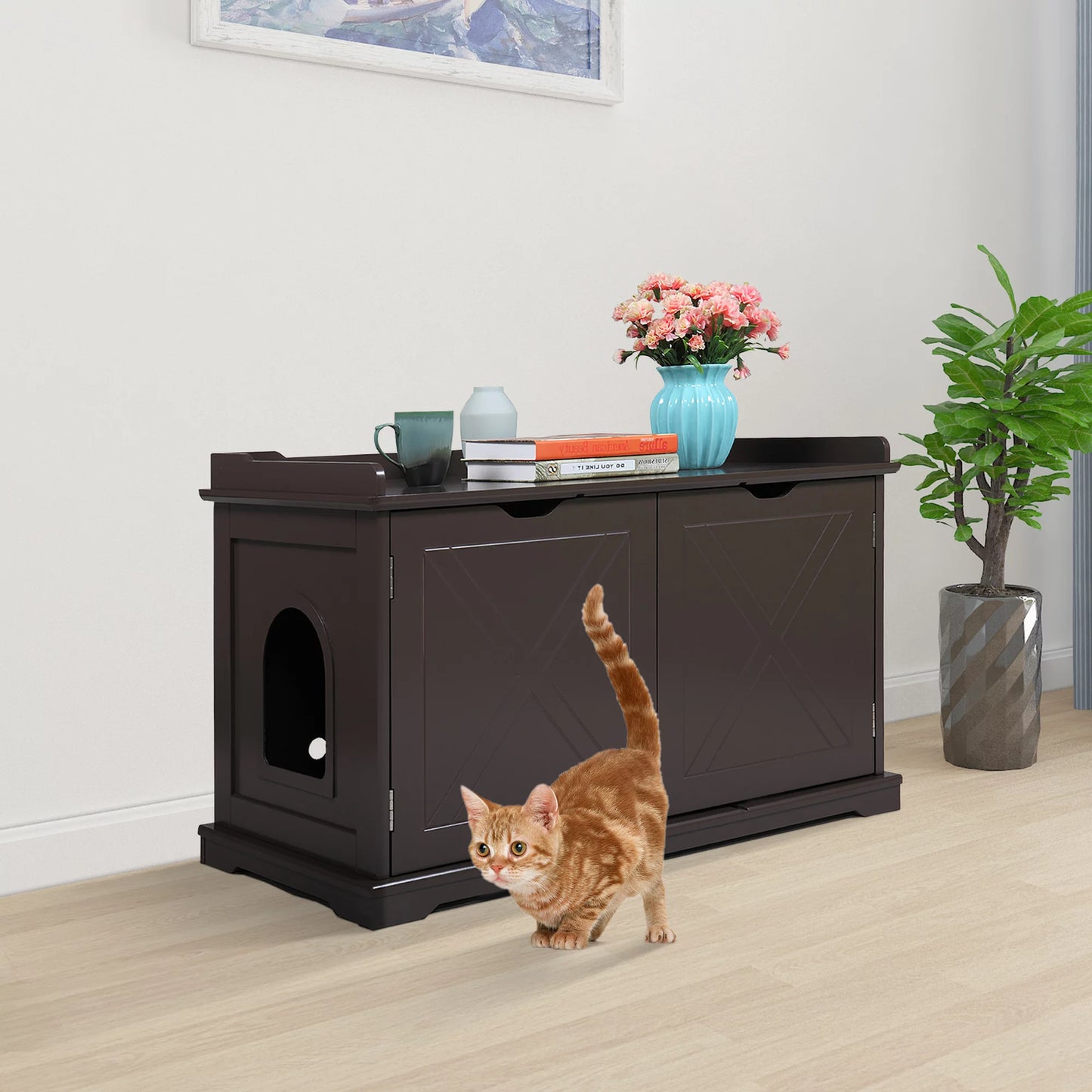 SESSLIFE Cat Hidden Litter Box, 2 in 1 Cat House Furniture and Side Table, 30" Large Litter Box Enclosure, Rustic Brown, TE2166