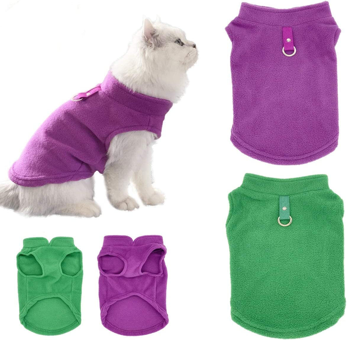 LKEX 2 Pack Dog Fleece Vest, Cozy Soft Winter Coat，Warm Dog Apparel，Cold Weather Small Dog Pullover Fleece Jacket Sweater with Leash Ring (M, Blue&Red) Animals & Pet Supplies > Pet Supplies > Dog Supplies > Dog Apparel LKEX Green&Purple Large 