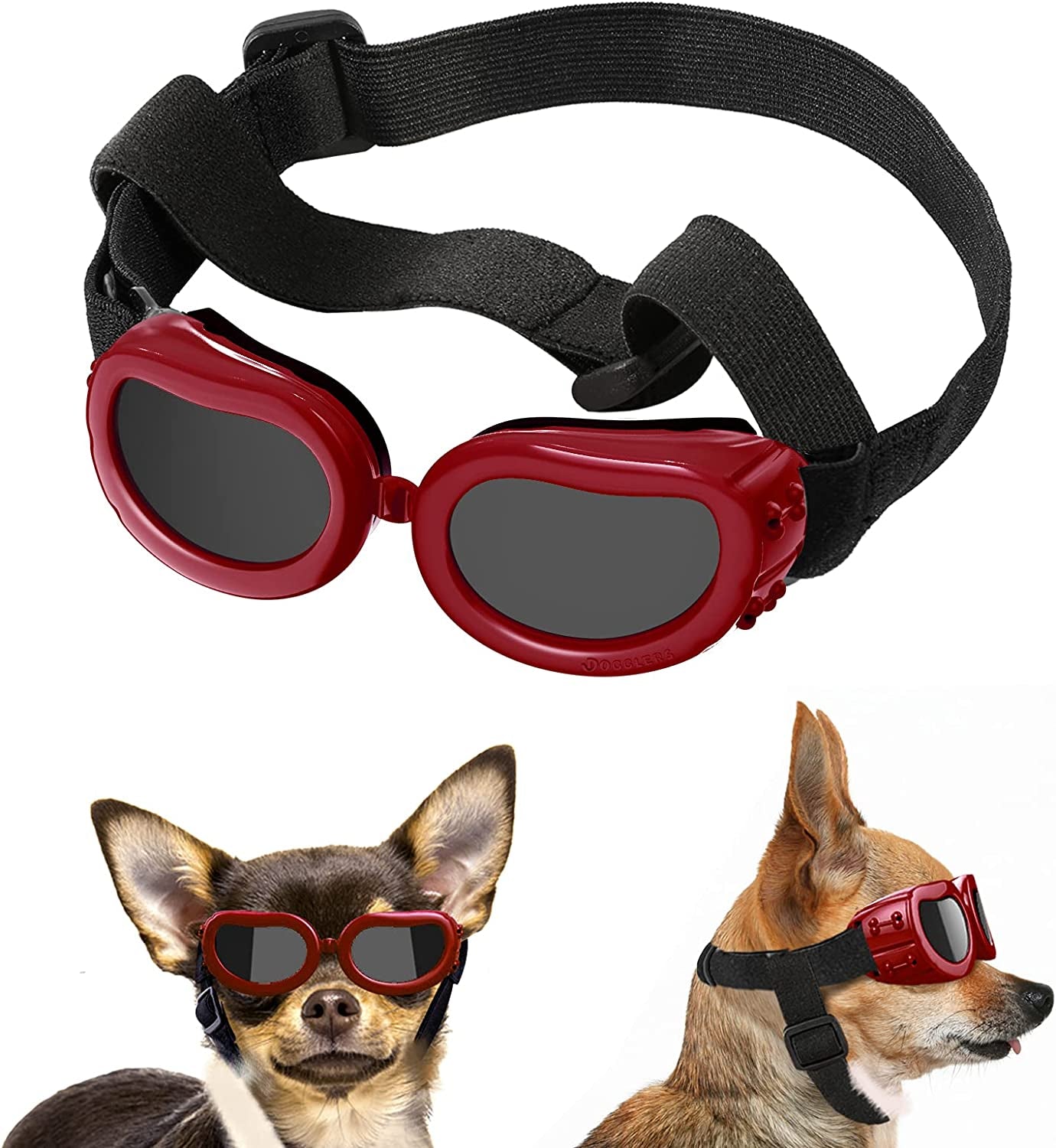 Lewondr Dog Sunglasses Small Breed Dogs Goggles UV Protection,Goggles for Small Dogs Eye Wear Protection with Adjustable Strap Windproof Anti-Fog Sunglasses for Small Dogs Doggy Doggie Glasses,Black Animals & Pet Supplies > Pet Supplies > Dog Supplies > Dog Apparel Lewondr Red  