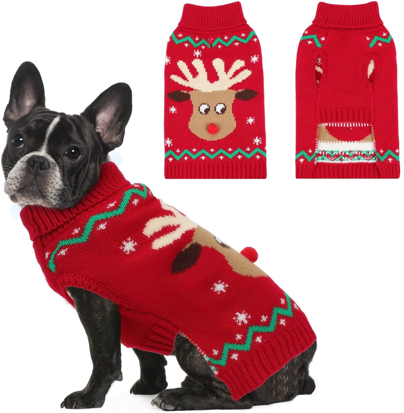 YUEPET Christmas Dog Sweaters Pullover, Reindeer Snowflake Christmas Dog Outfits with Leash Hole, Classic Turtleneck Dog Clothes for Medium Dogs(Sm) Animals & Pet Supplies > Pet Supplies > Dog Supplies > Dog Apparel YUEPET S(Neck 10"; Chest 15.6")  