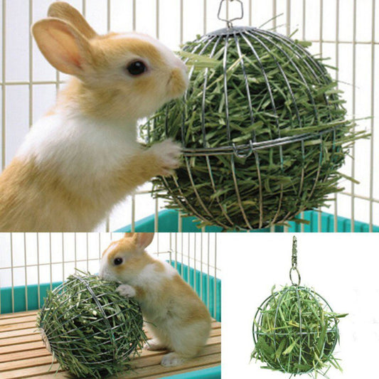 SUPERHOMUSE Pet Supplies Hay Manger Food Ball Stainless Steel Plating Grass Rack Ball for Rabbit Guinea Pig Pet Hamster Supplies