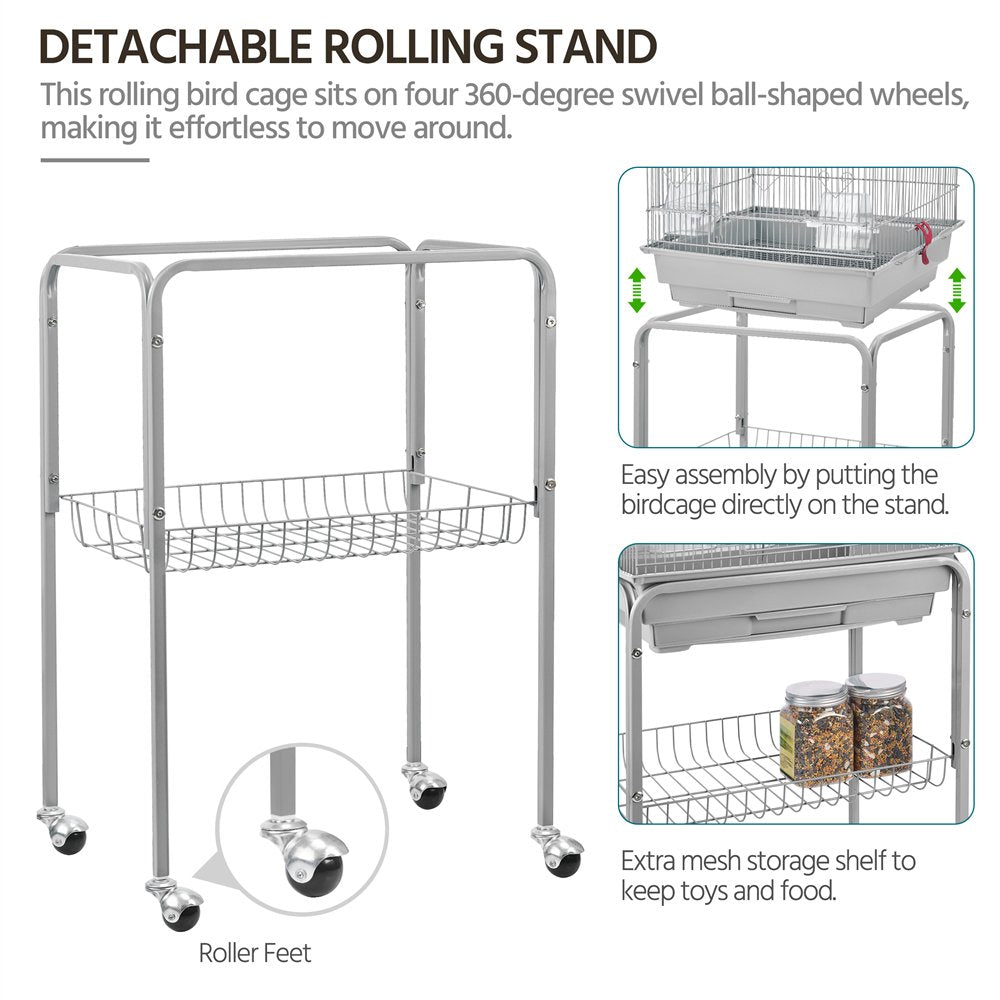 Topeakmart 62.5''H Rolling Metal Bird Cage Large Parrot Cage with with Detachable Stand & Toys, Light Gray Animals & Pet Supplies > Pet Supplies > Bird Supplies > Bird Cages & Stands Topeakmart   