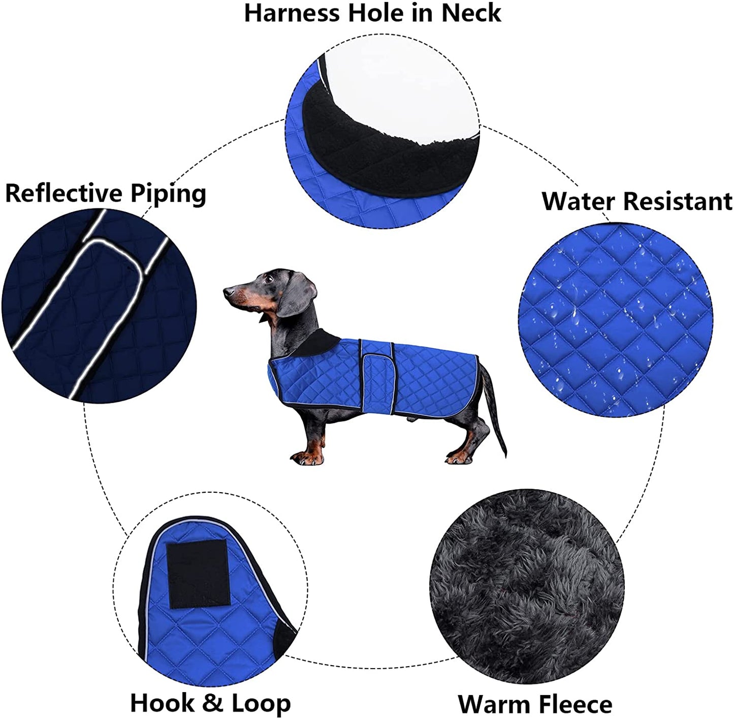 Morezi Dachshund Coats, Dachshund Coat, Coat for Dachshund, Dog Winter Coat with Padded Fleece Lining, Outdoor Dog Apparel with Adjustable Bands - Navy - L Animals & Pet Supplies > Pet Supplies > Dog Supplies > Dog Apparel Morezi   