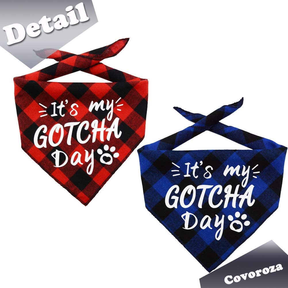 2 Pack It’S My Gotcha Day Print Dog Birthday Bandana for Boys and Girls Scarf Bibs Accessories for Pet Birthday Gift Red and Blue Animals & Pet Supplies > Pet Supplies > Dog Supplies > Dog Apparel Covoroza   